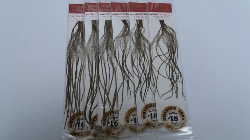 Whiting 100 Saddle Hackle Pack in Grizzly Dyed Olive